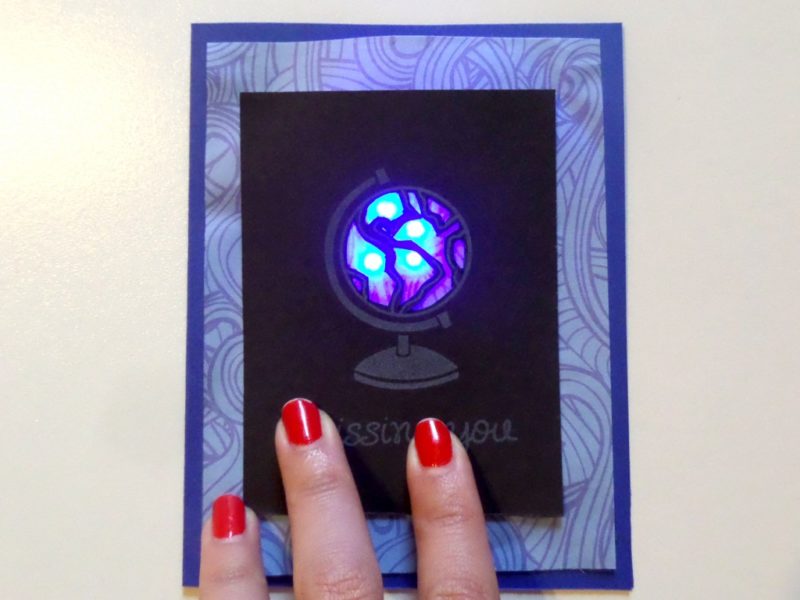 Magical Globe Card with Blinking Slide Switch using Lawn Fawn stamps