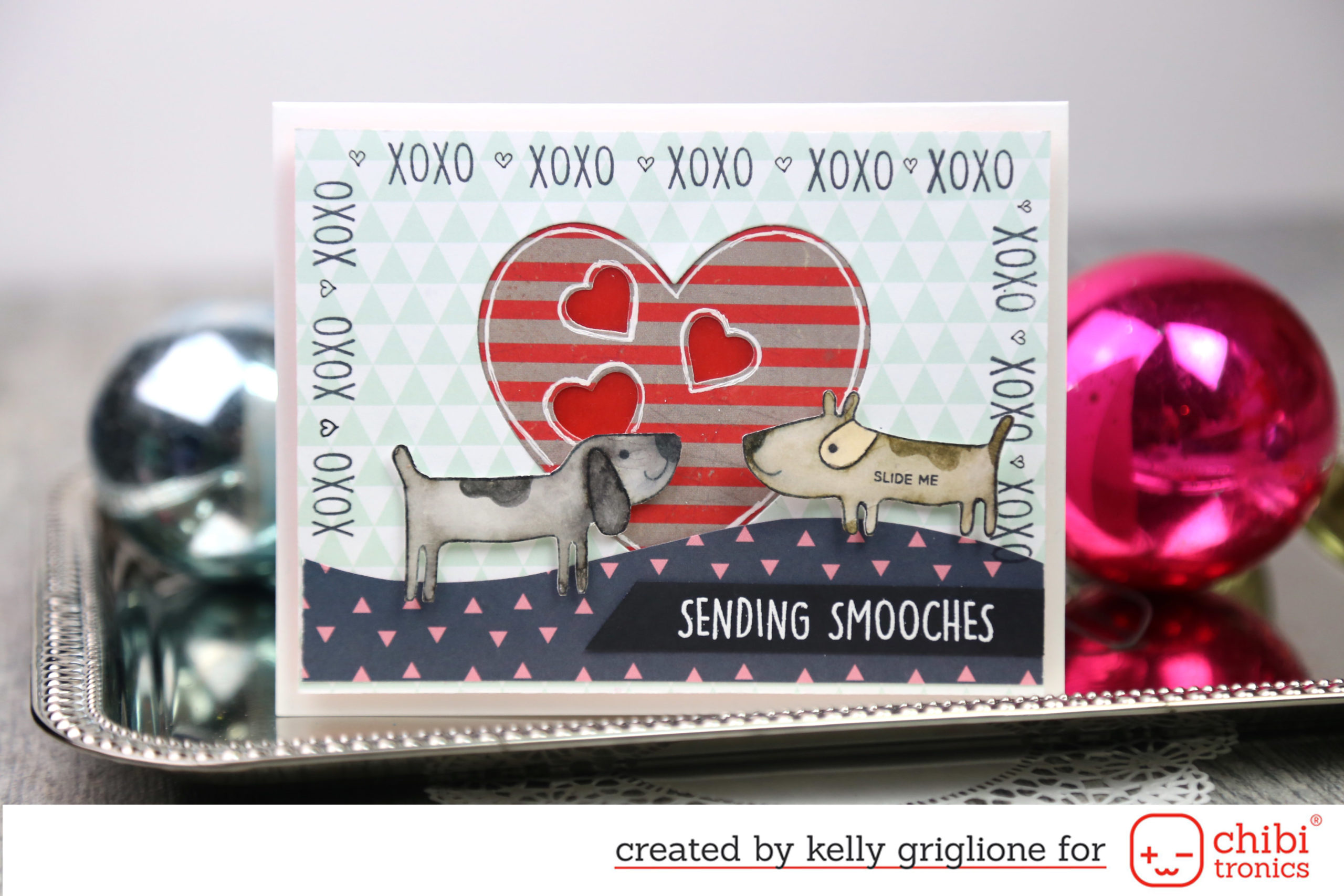 Kissing Dogs Light Hearts Up (Valentine Slider Card)