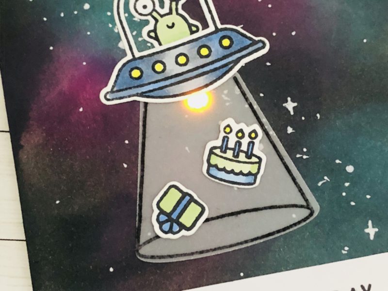 Beam Me Some Cake – Lighted Up Space Ship Card