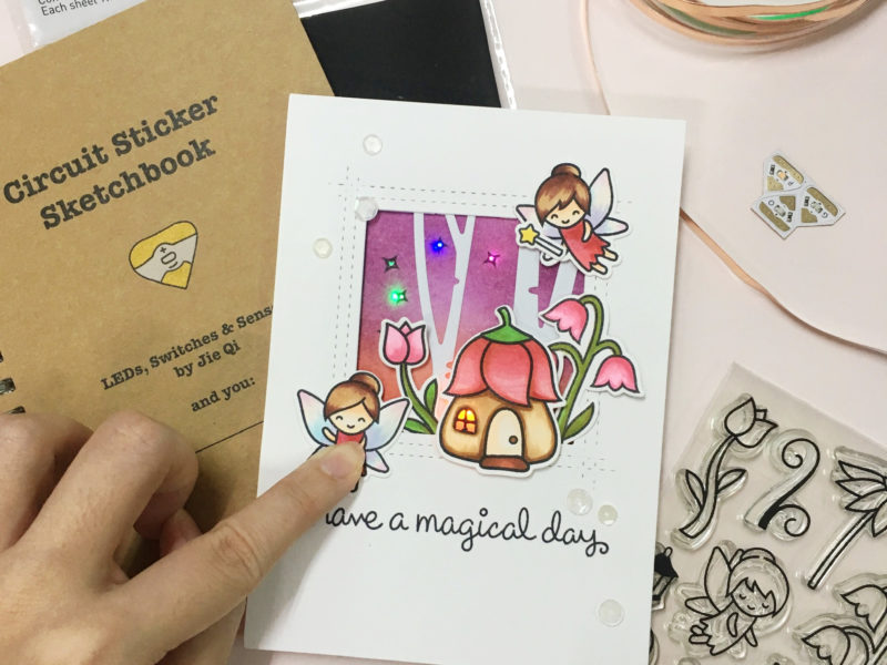 Light up card using pressure sensitive conductive plastic