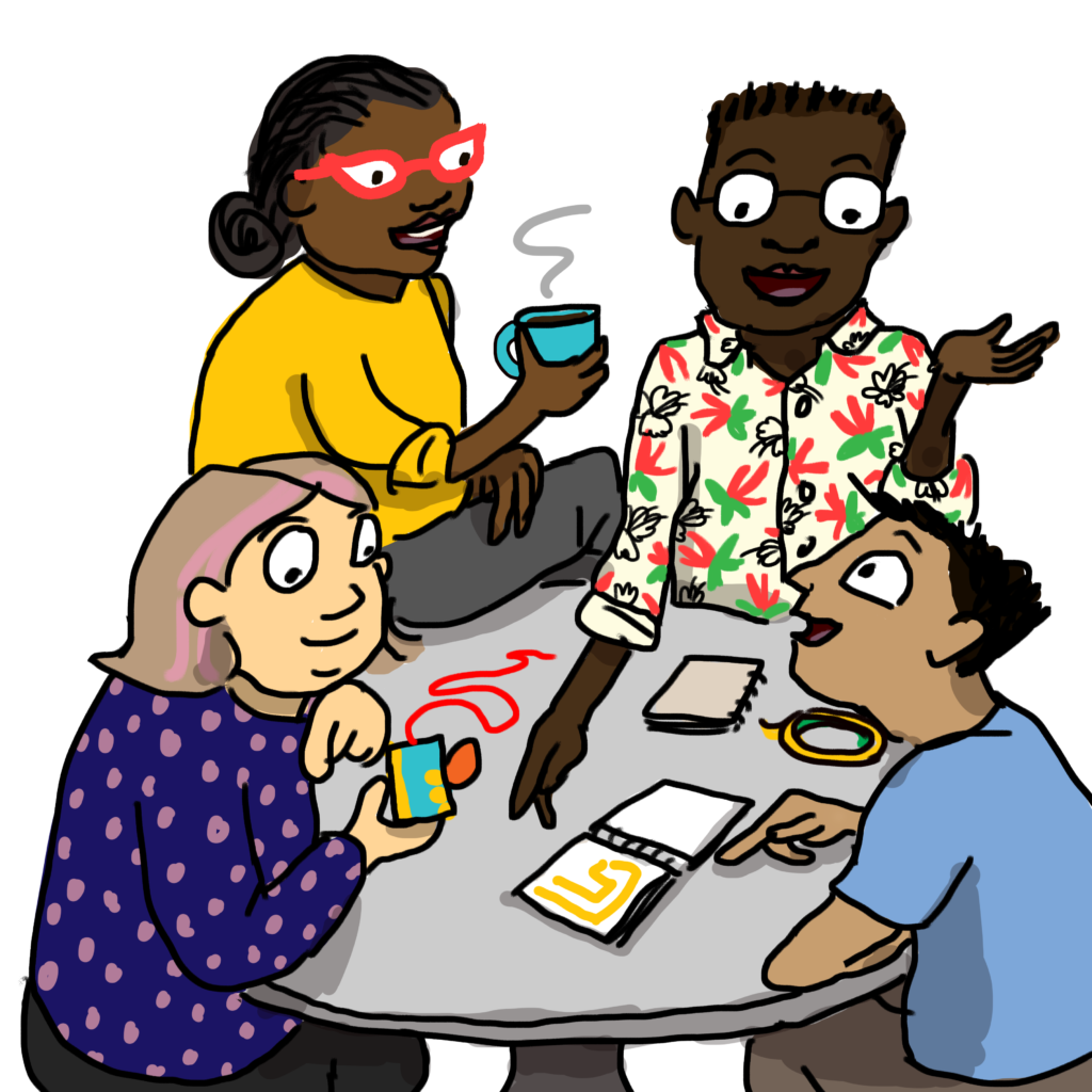 illustration of four teachers at a table working with paper circuits materials