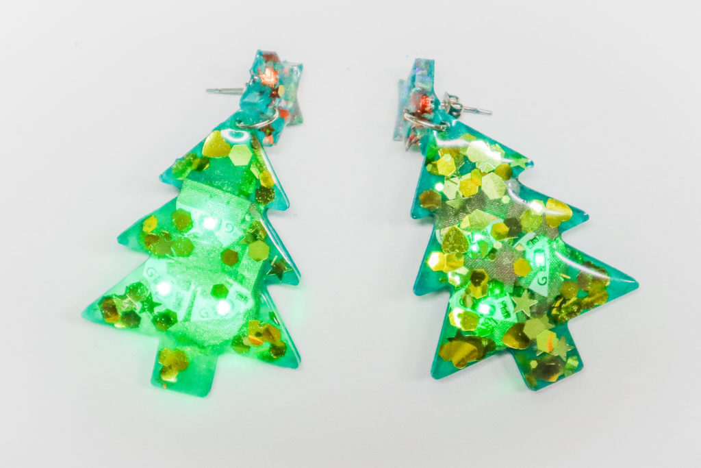 Light Up Resin Christmas Tree Earrings