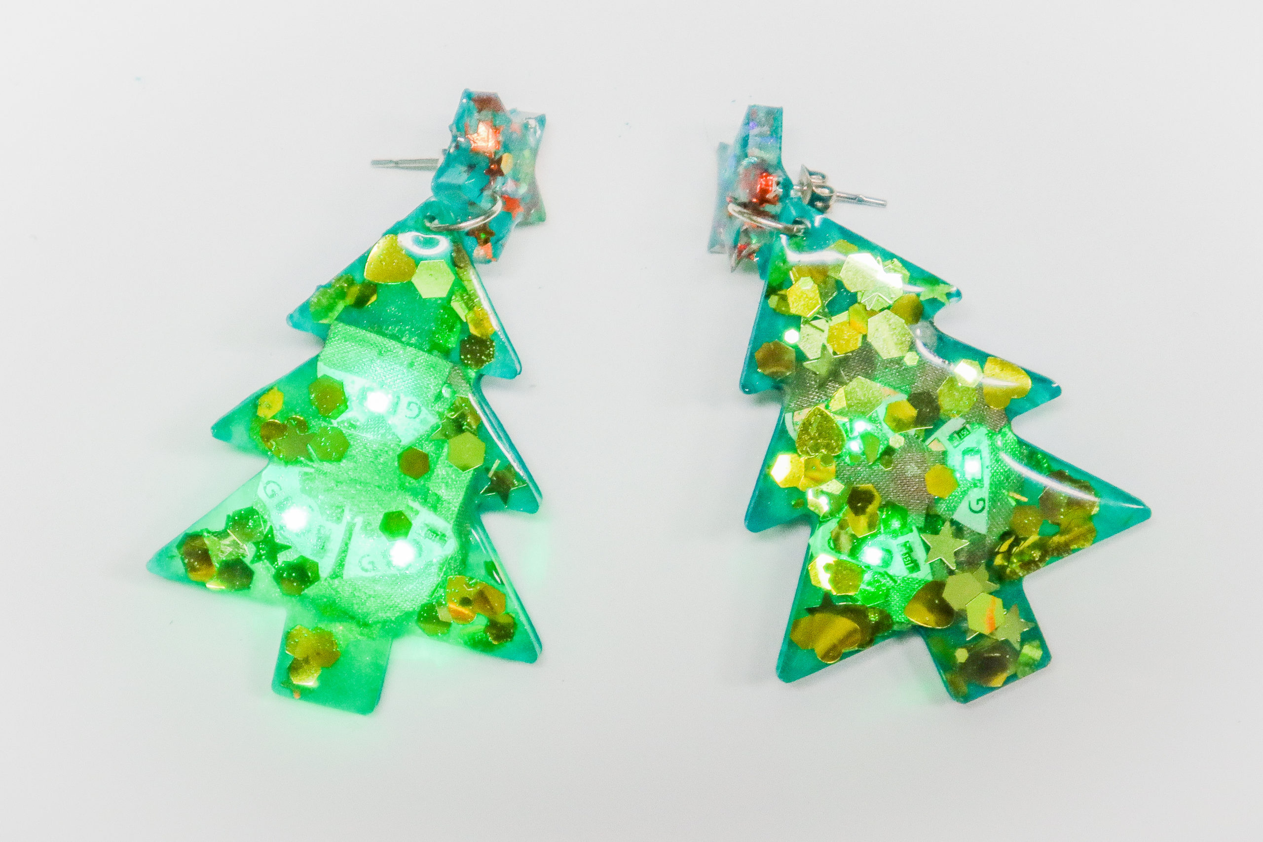 Light Up Resin Christmas Tree Earrings by TechnoChic