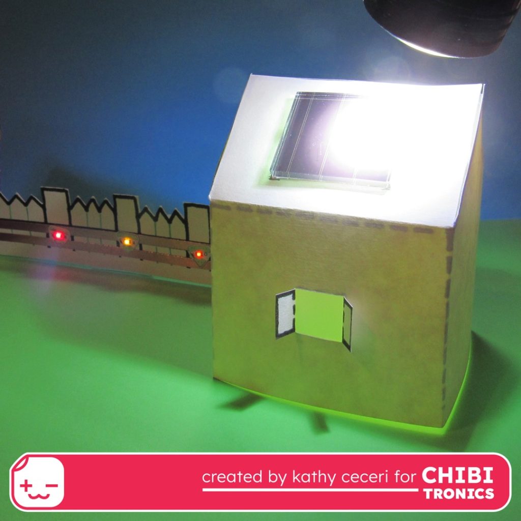 Paper Model House with solar panel and LED stickers