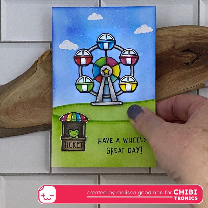 Light up card with LED Stickers and Lawn Fawn Stamps Chibitronics