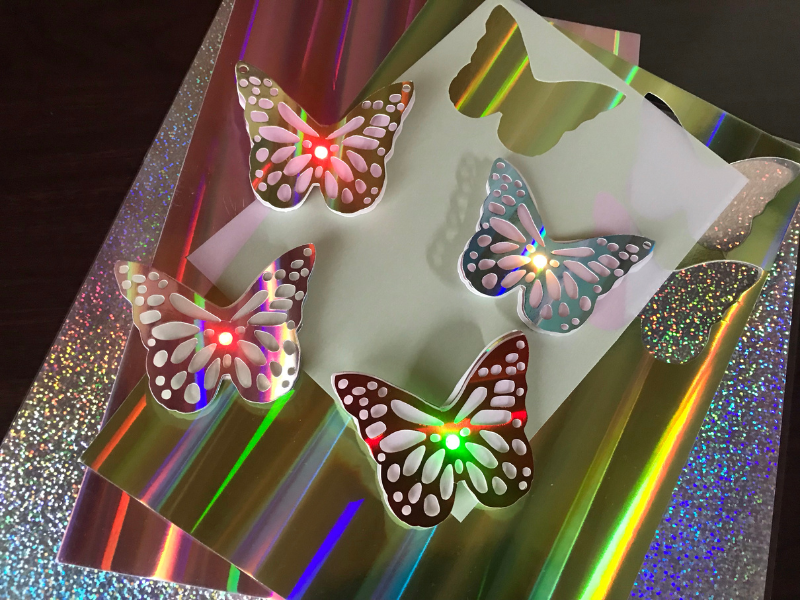 Wearable Butterfly Pin Featuring the NEW Chibitronics Rainbow Fade Animating LED