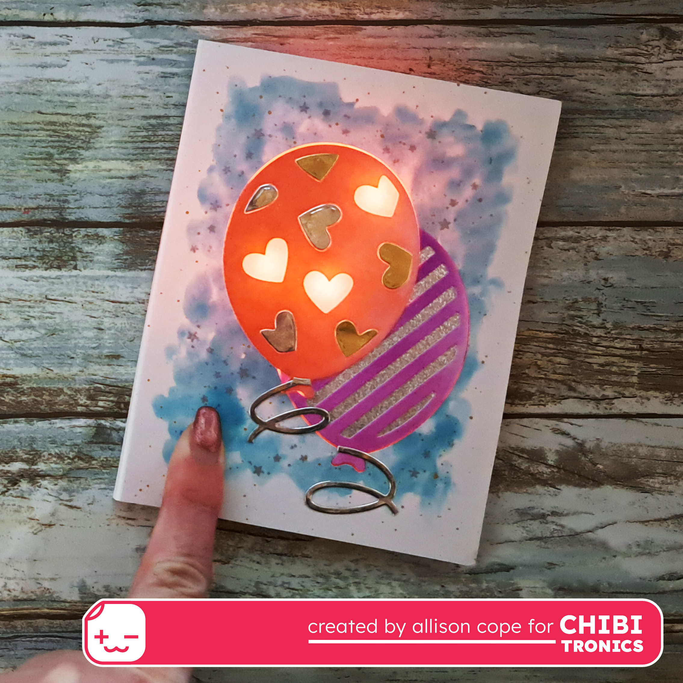 Glowing Red Heart Balloon Card featuring our Red Fade Animating Stickers