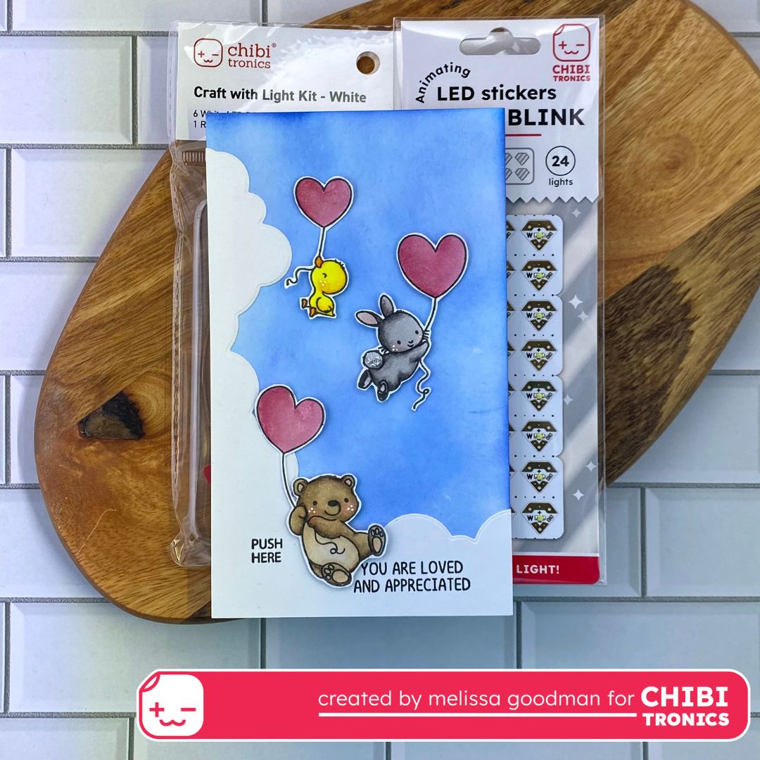Light up card with Red Animating LED Stickers and Mama Elephant Stamp Set