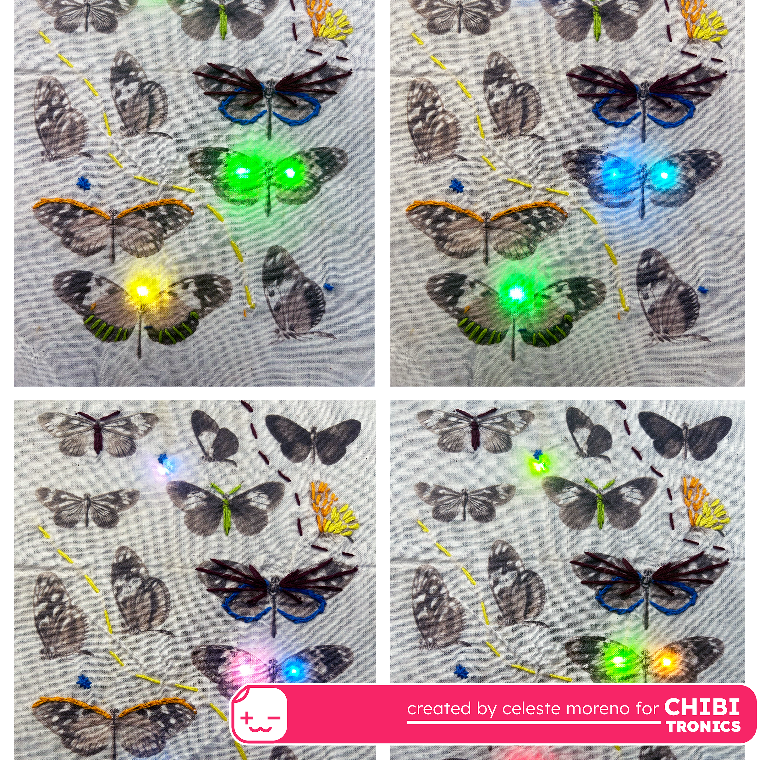 Combining Chibitronics LED Stickers with Embroidered Fabric Designs