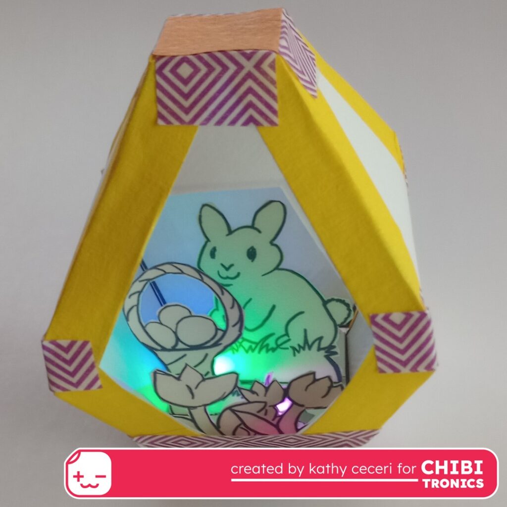 Light-Up Paper Easter Egg diorama with bunny inside