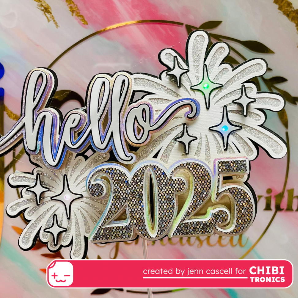 Hello 2025 Cake Topper with Rainbow Fade Animating LEDs