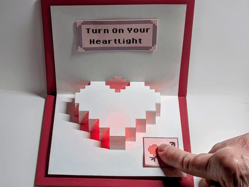 Pixel Beating Heart Card with Chibitronics Red Fade Animating LED Stickers